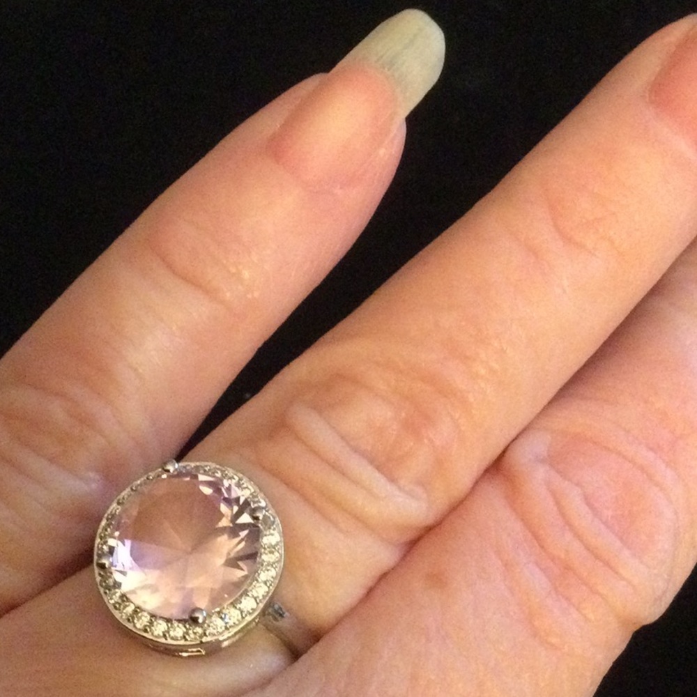 Romantic Pink Kunzite Quartz Ring with Halo - Picture 5 of 10